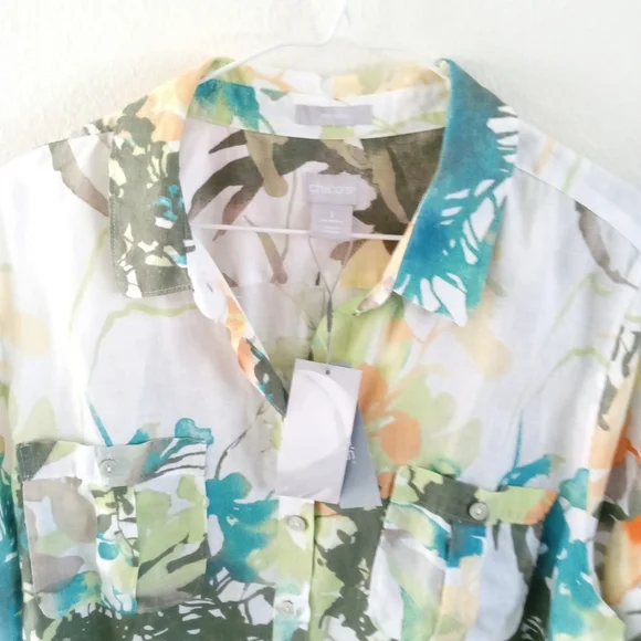 🆕 CHICO'S 100% Linen Paradise No Iron Tunic Blouse | XL (16) NWT - Picture 3 of 10